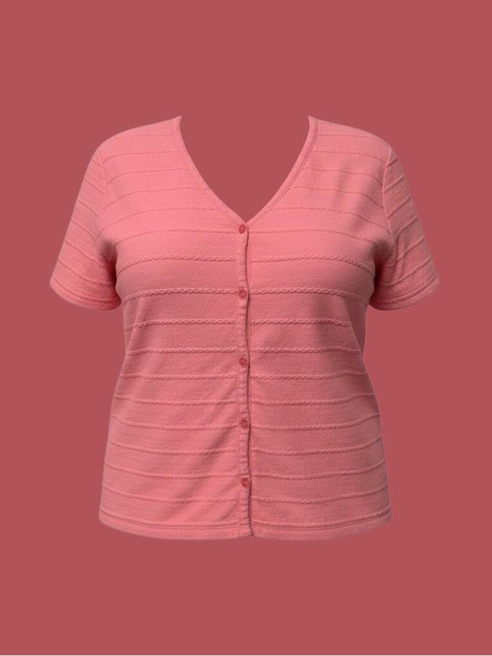 Kim Rogers Pink Button Up Shirt Size L Short Sleeve Blouse